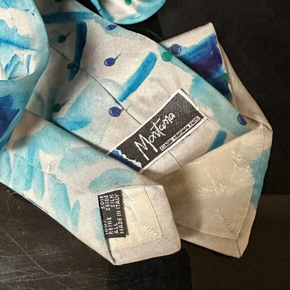 Montana Gray Blue Tie Mens Necktie Hand painted Abstract Art Neckwear Menswear - Picture 4 of 5